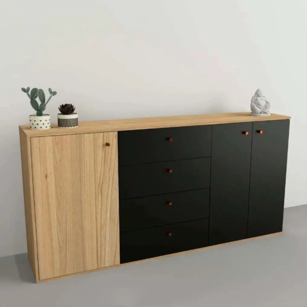 Bahiut Tables 7010 1.75 M 3 Puertas-4 Cajones Olmo F.-Negro M.-3.webp