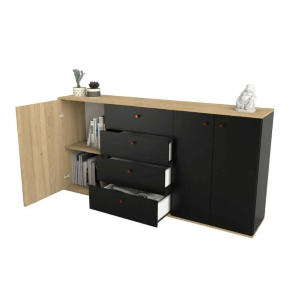 Bahiut Tables 7010 1.75 M 3 Puertas-4 Cajones Olmo F.-Negro M.-2.webp
