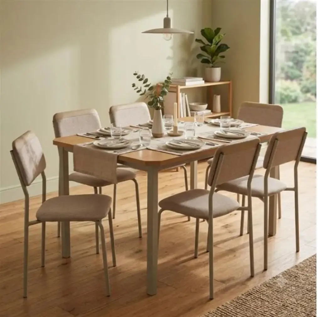 Juego Kappesberg Mesa T-Madera 140x90Cm - 6 Sillas Ibiza Caño-Tela-4.webp