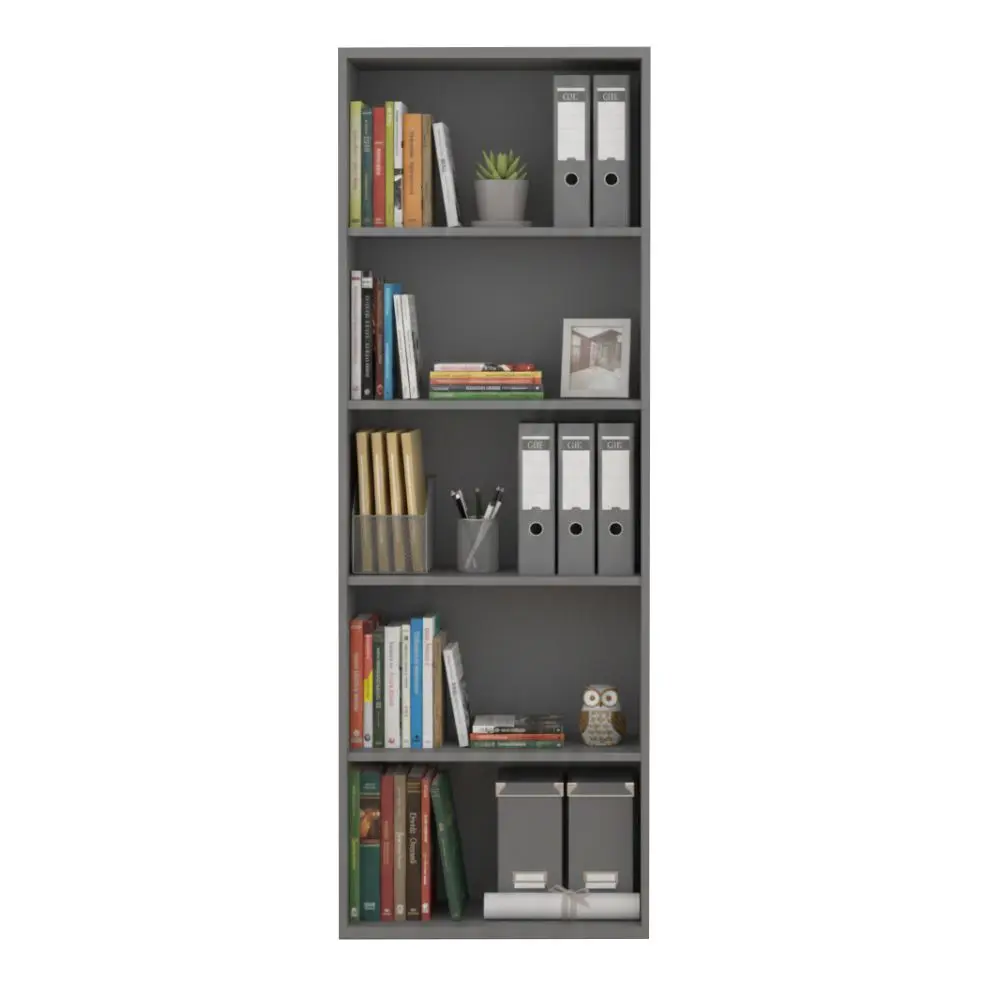 Biblioteca Piro 5830 5 Estanto 200X70X40 Cm Grafito-Ceniza-2.webp