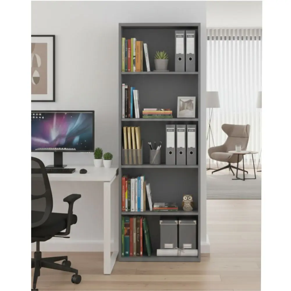 Biblioteca Piro 5830 5 Estanto 200X70X40 Cm Grafito-Ceniza-3.webp