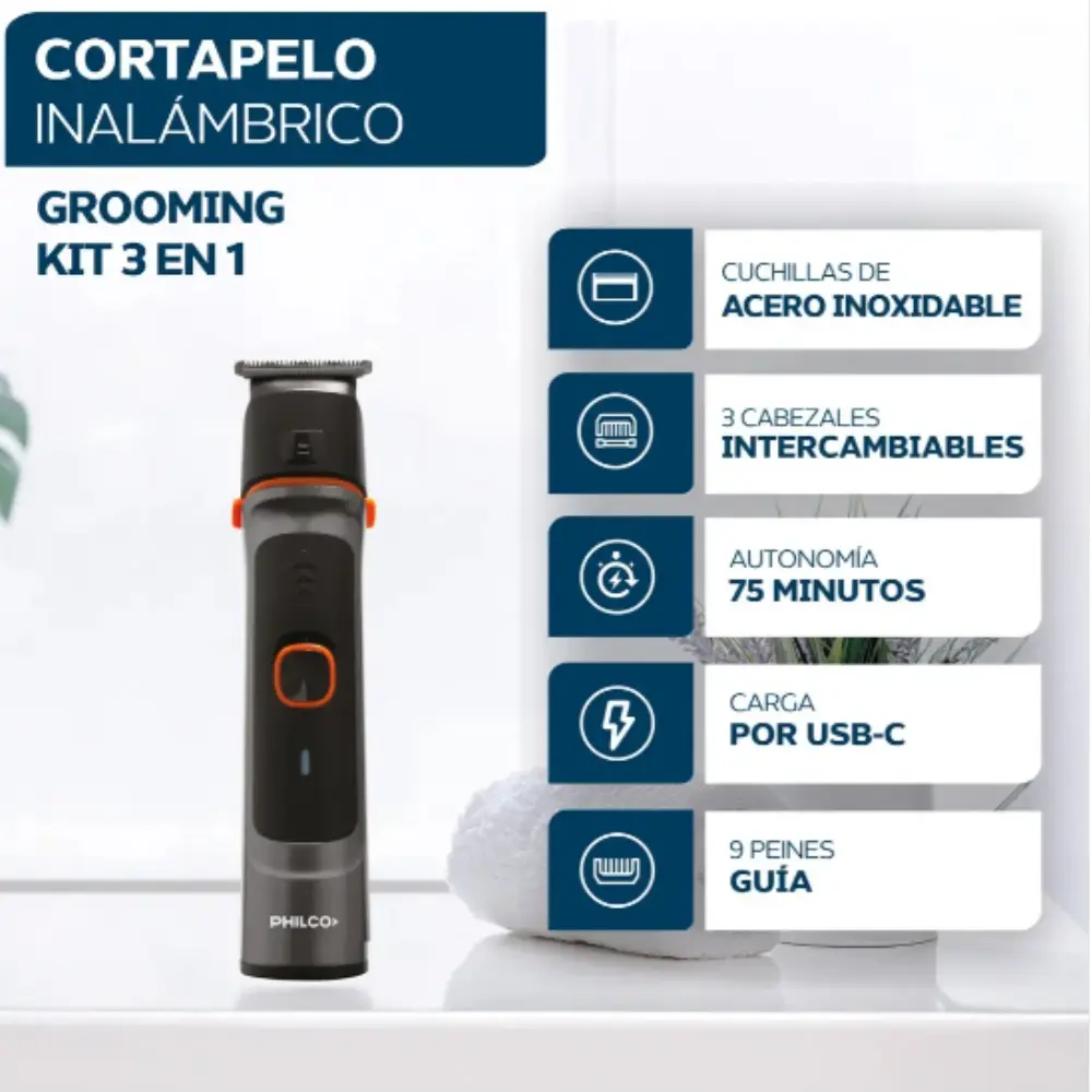 Grooming Kit Corta Pelo-Barba 12 accesorios Philco-9.webp
