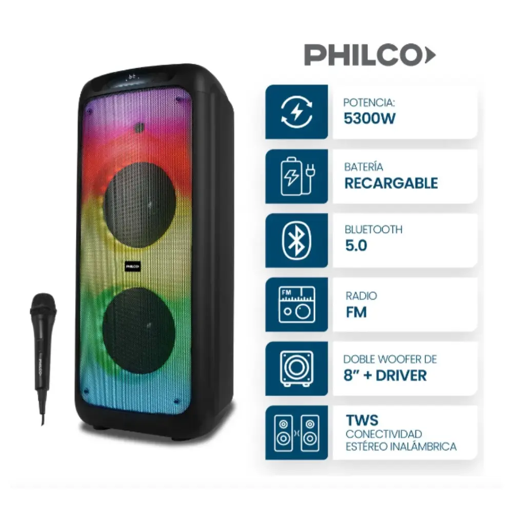 Parlante Philco TPL4500 5300 W Bluetooth 5.0-Led Portatil-1.webp