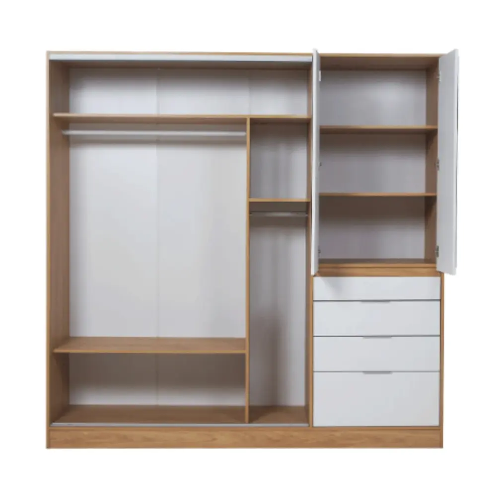 Placar Ricchezze Murano Mix 2.07 Mts 4 Puertas - 4 Cajones Con Espejo Hickory-Blanco Texturizado-2.webp