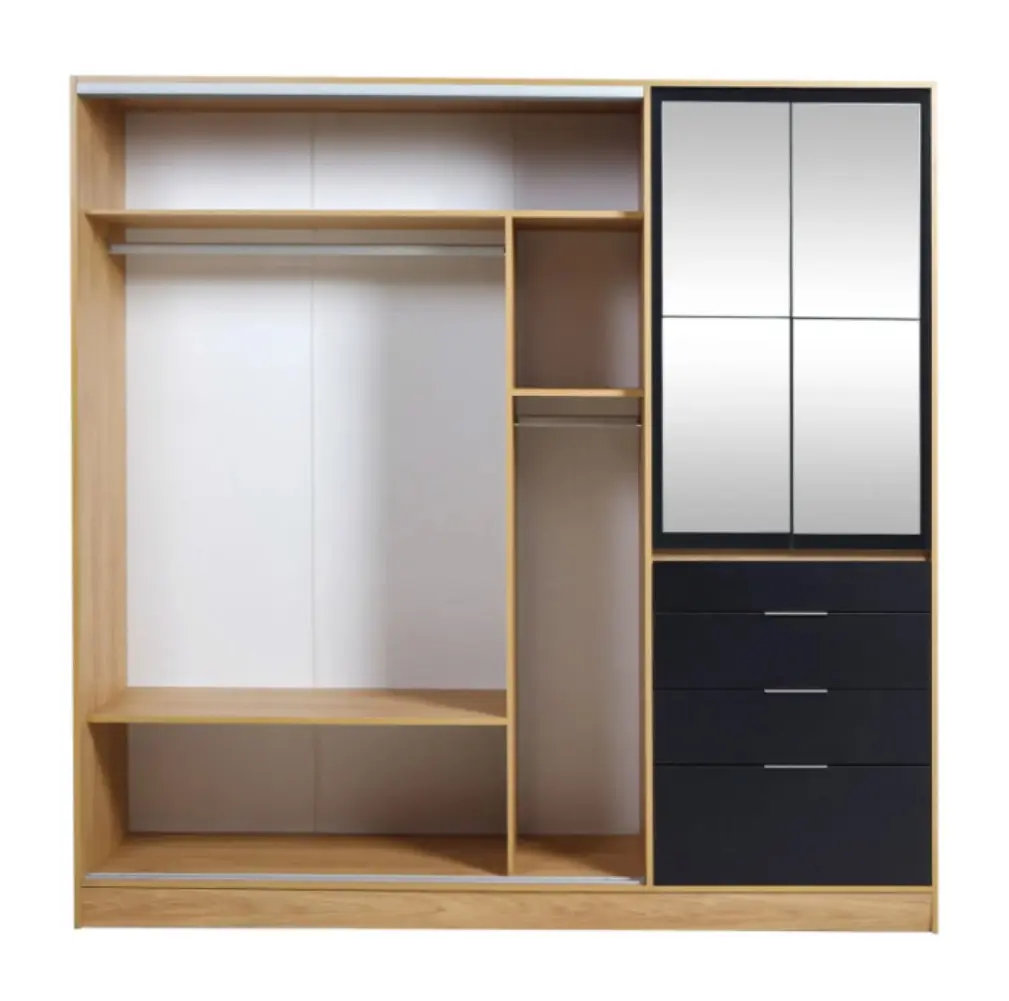 Placar Ricchezze Murano Mix 2.07 Mts. 4 Puerta - 4 Cajones Con Espejo Hickory-Negro-2.webp
