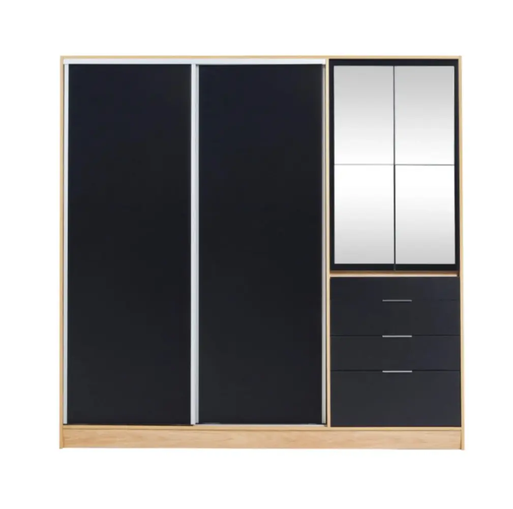 Placar Ricchezze Murano Mix 2.07 Mts. 4 Puerta - 4 Cajones Con Espejo Hickory-Negro-1.webp