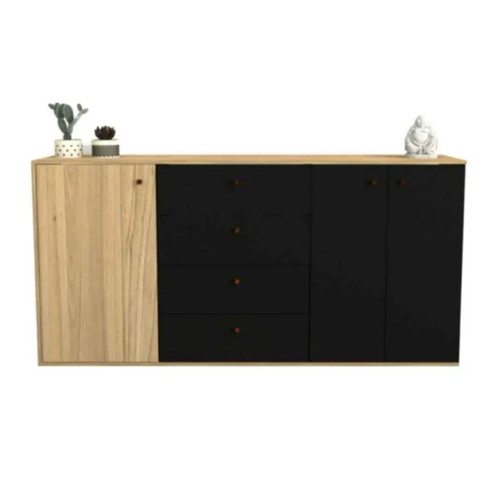 Bahiut Tables 7010 1.75 M 3 Puertas-4 Cajones Olmo F./Negro M.