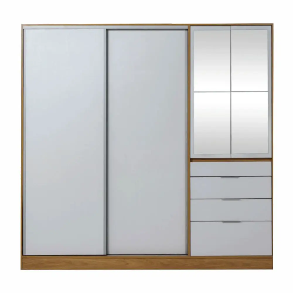 Placar Ricchezze Murano Mix 2.07 Mts. 4 Puertas - 4 Cajones Con Espejo  Hickory/Blanco Texturizado