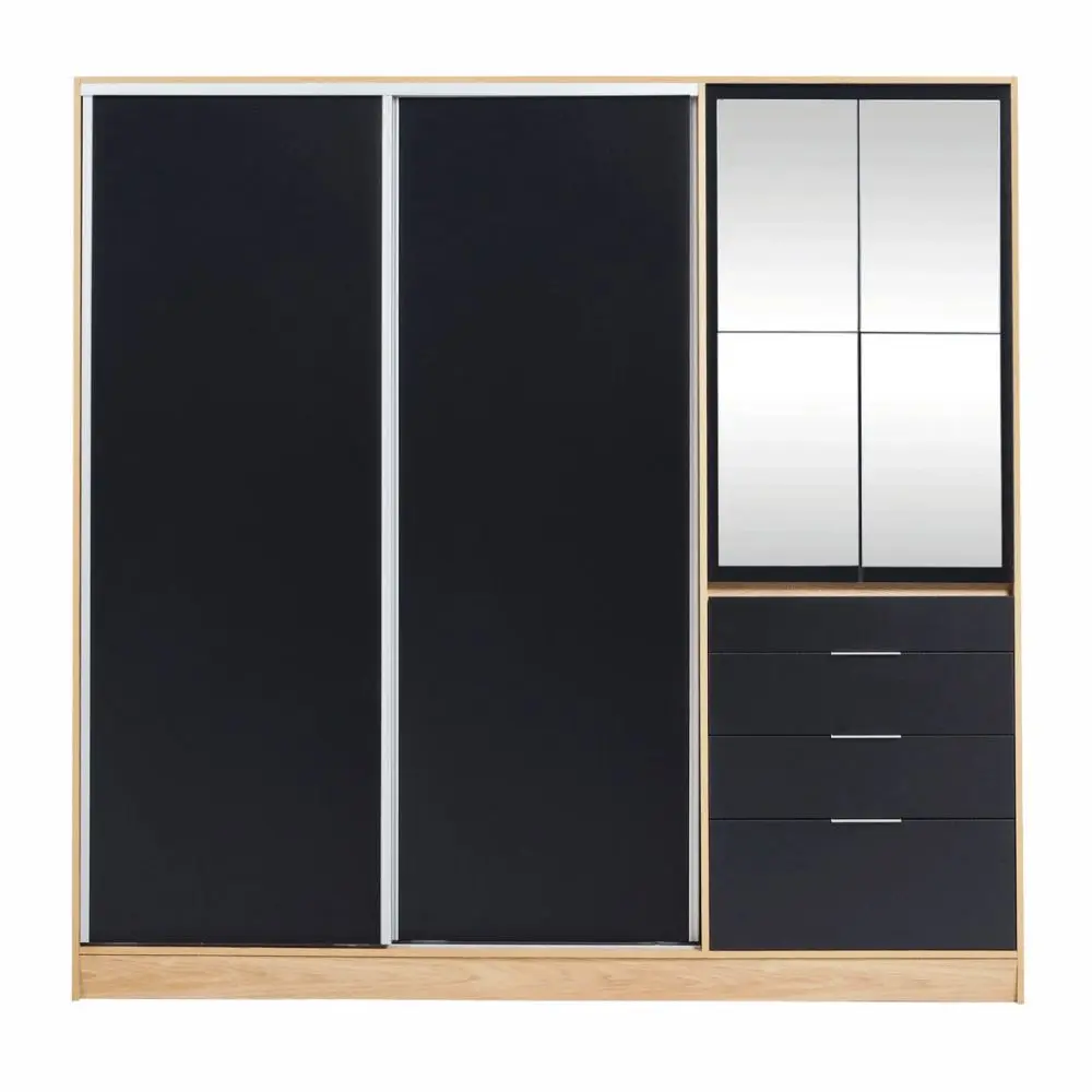 Placar Ricchezze Murano Mix 2.07 Mts. 4 Puertas - 4 Cajones Con Espejo Hickory-Negro 