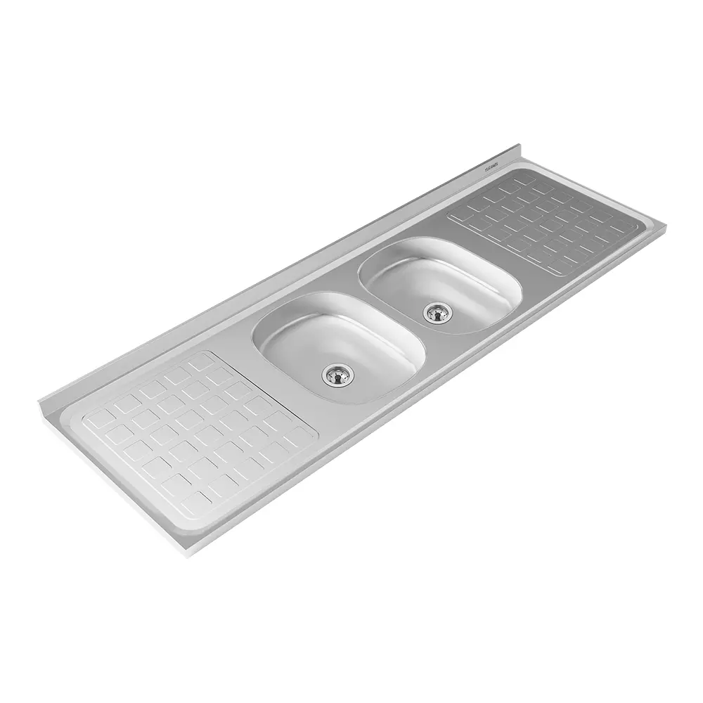 Mesada Duranox-Delos 1.60 X 53 Cm Acero Inoxidable 2 Bachas Oval