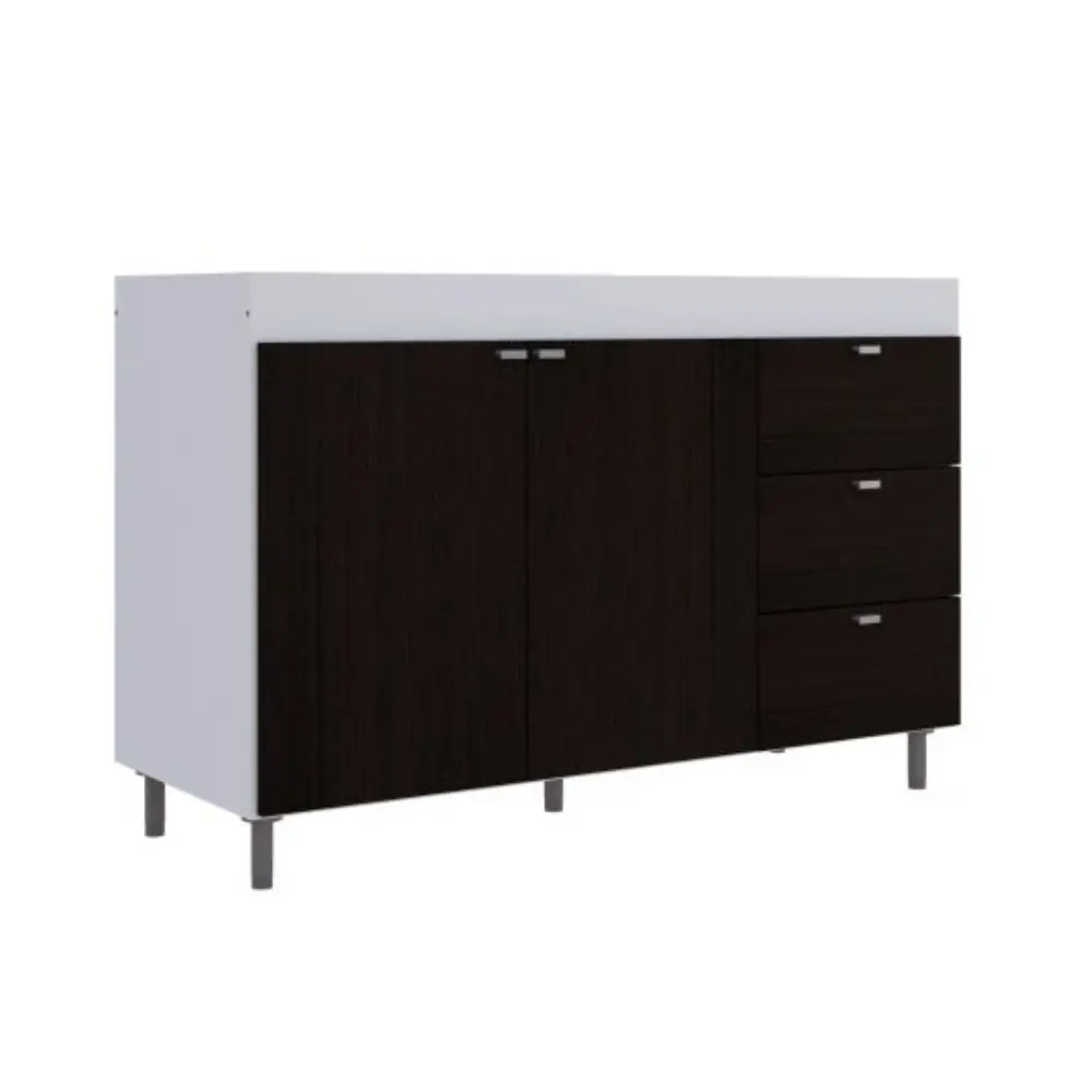Bajo Mesada Orlandi 1.20 2 Puertas - 3 Cajones Con Estantes 3029 Blanco/Wengue