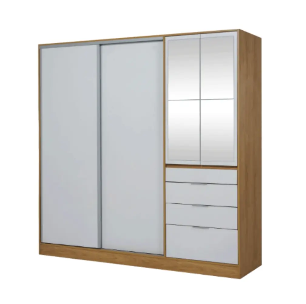 Placar Ricchezze Murano Mix 2.07 Mts 4 Puertas - 4 Cajones Con Espejo Hickory/Blanco Texturizado