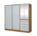Placar Ricchezze Murano Mix 2.07 Mts 4 Puertas - 4 Cajones Con Espejo Hickory/Blanco Texturizado