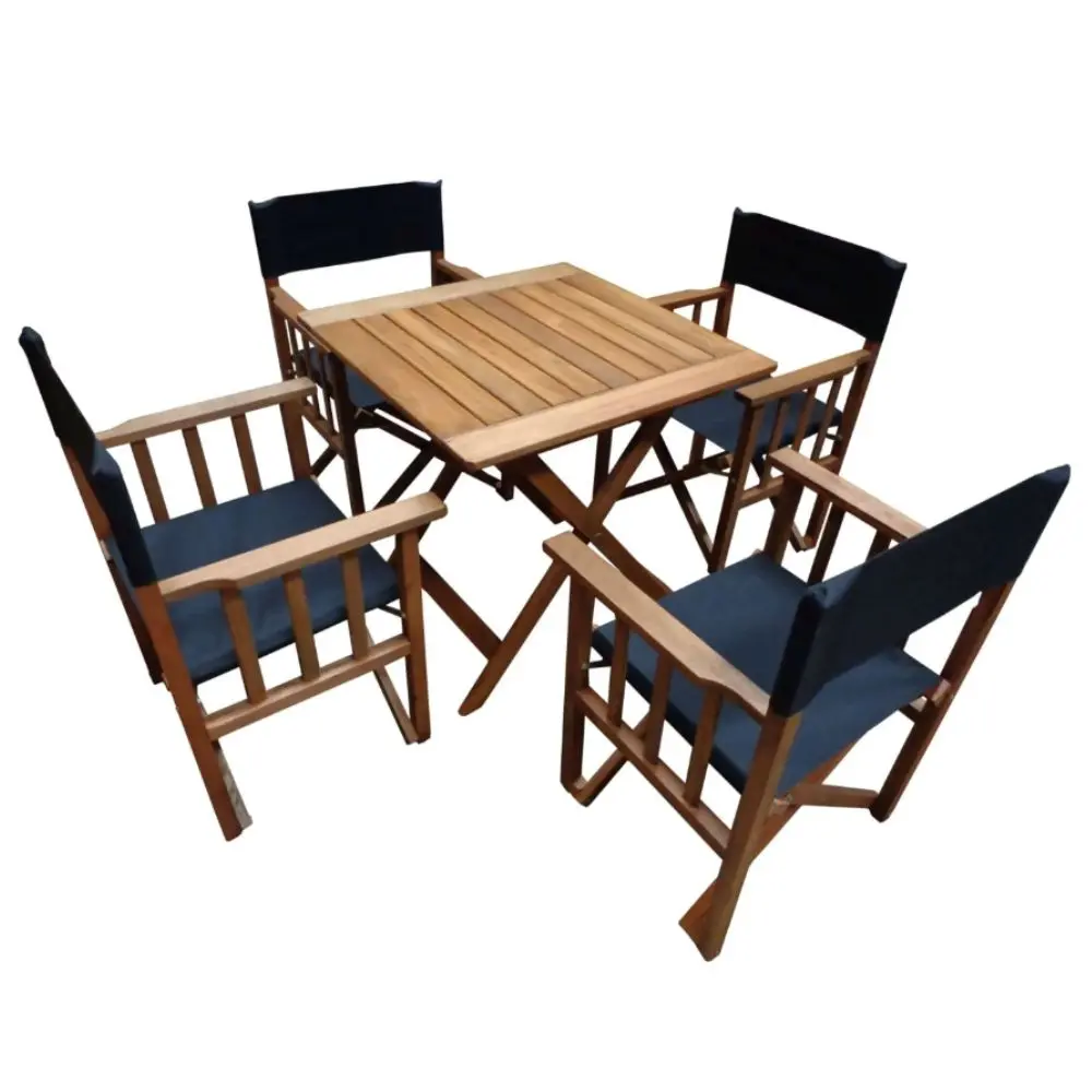 Juego de Camping CSC C03 Mesa 80x80 Con 4 Sillones Plegables de Madera Caoba