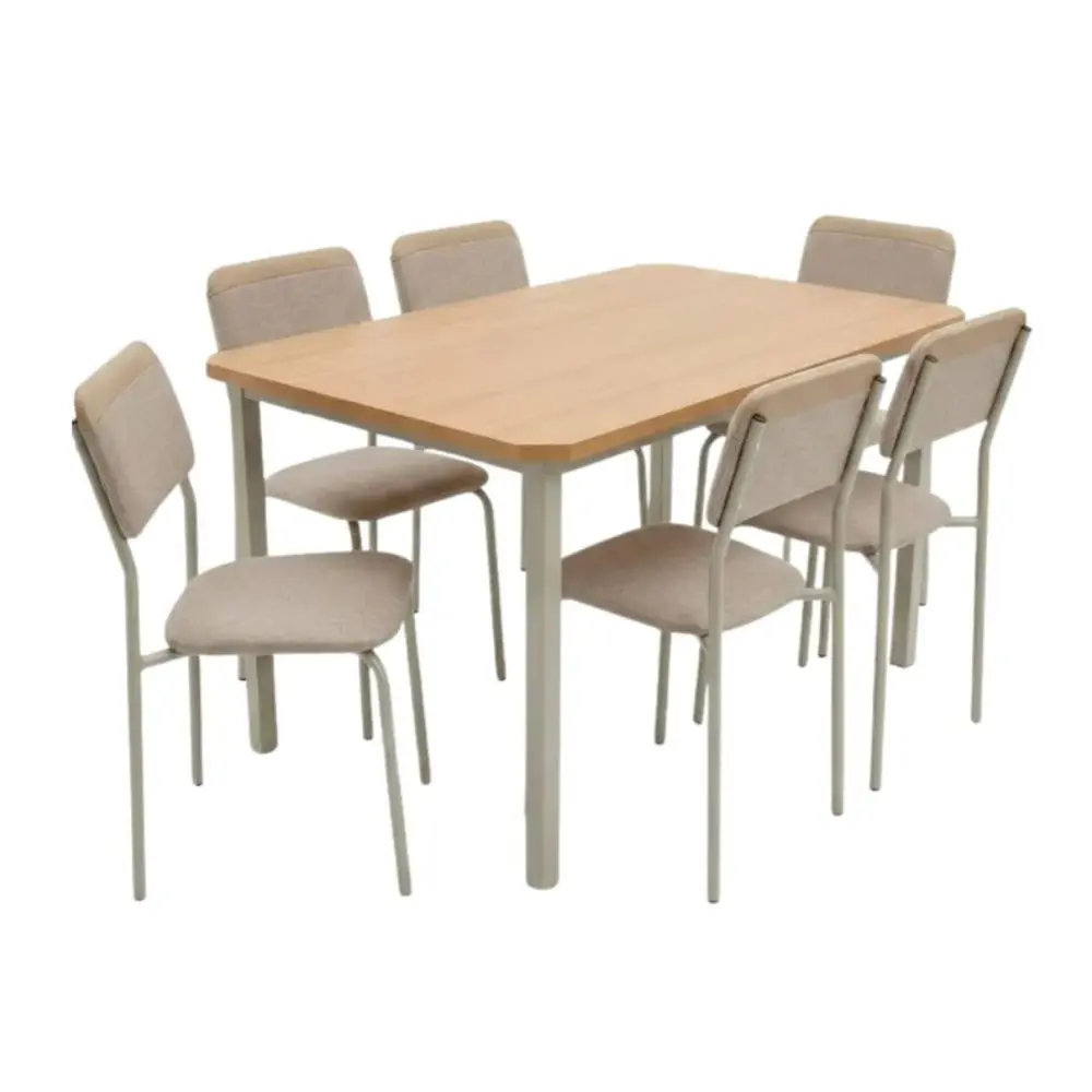 Juego Kappesberg Mesa Tabla Madera 140x90Cm - 6 Sillas Ibiza Caño-Tela
