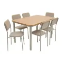 Juego Kappesberg Mesa Tabla Madera 140x90Cm - 6 Sillas Ibiza Caño-Tela