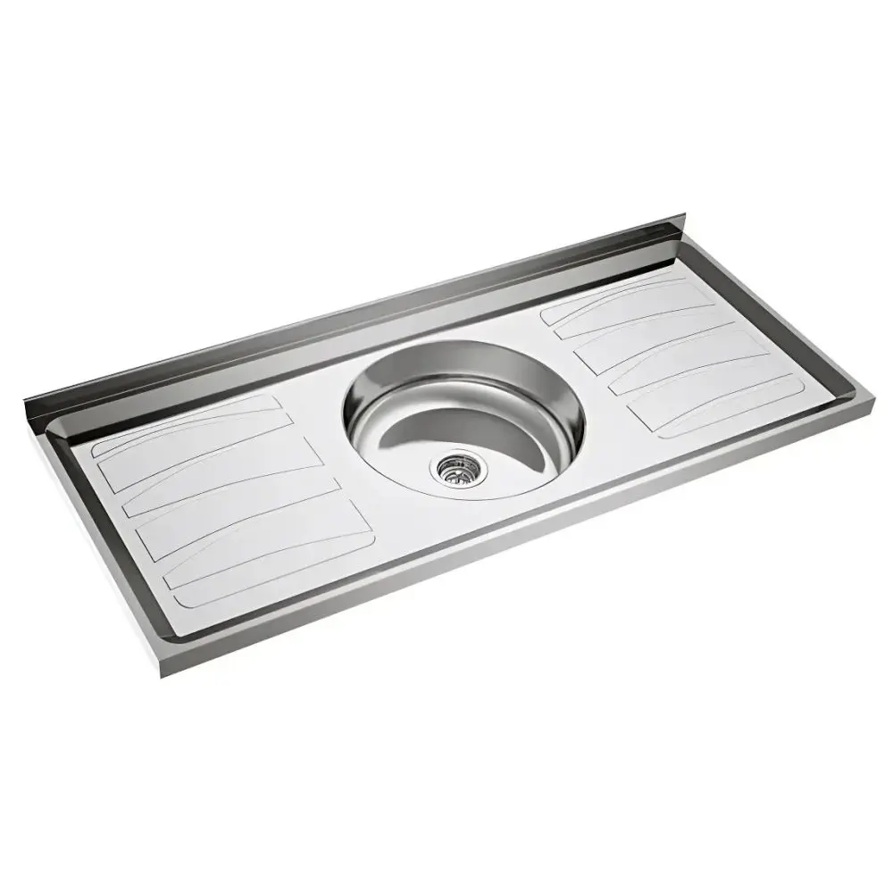Mesada Duranox-Delos 1,20 Mts 1 Bacha Redonda Acero Inoxidable Con Zocalo 