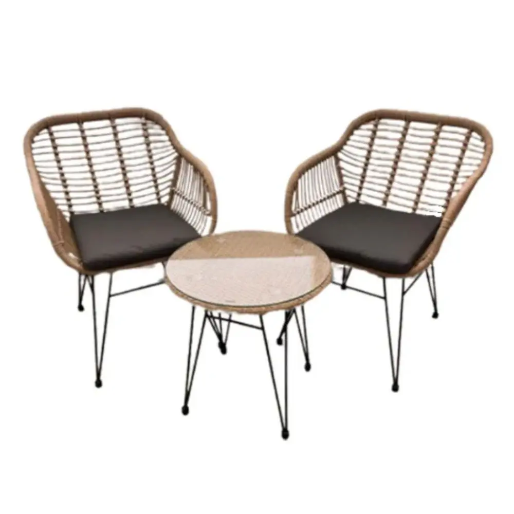 Set Delos Maldivas Rattan 2 Sillon + Mesa Con Vidrio -PRRA02