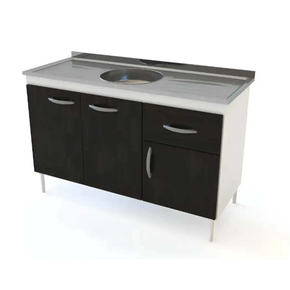 Bajo Mesada Delos DL602 1.20 Mts 3 Puertas 1 Cajon- Blanco-Negro