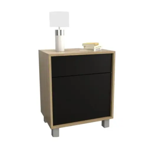 [MU6426CON] Mesa de Luz Tables 1 Cajon - 1 Puerta 6426 Olmo Fresno / Negro Mate