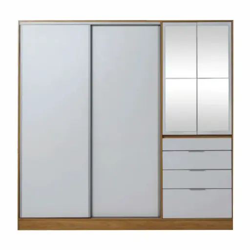 [PLARRIC] Placar Ricchezze Murano Mix 2.07 Mts. 4 Puertas - 4 Cajones Con Espejo  Hickory/Blanco Texturizado