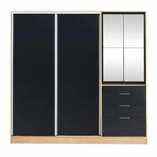 [PLARICH] Placar Ricchezze Murano Mix 2.07 Mts. 4 Puertas - 4 Cajones Con Espejo Hickory-Negro 