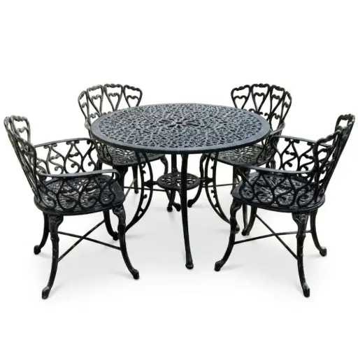 [MU300] Juego de Jardin de Fundicion Sol Mayo -  Mesa Redonda 1 Mts. Con 4 Sillones 300