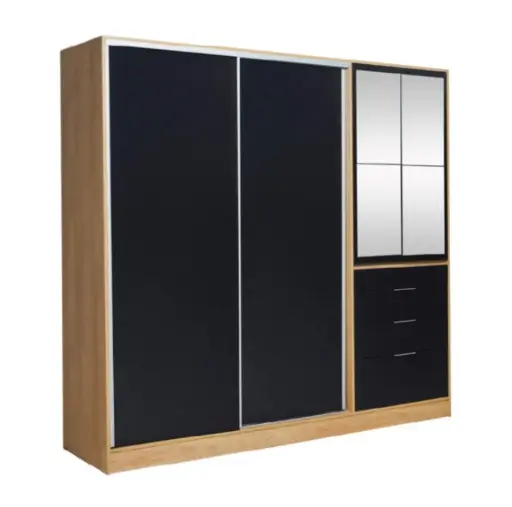 [MU35232796] Placar Ricchezze Murano Mix 2.07 Mts. 4 Puerta - 4 Cajones Con Espejo Hickory-Negro