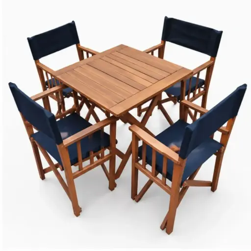 [MUC03CA] Juego de Camping CSC C03 Mesa 80x80 Con 4 Sillones Plegables de Madera Caoba