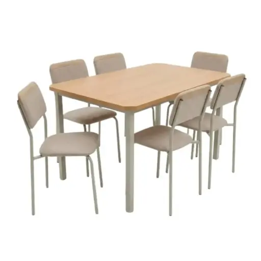 [CMC1223NK-A051C] Juego Kappesberg Mesa Tabla Madera 140x90Cm - 6 Sillas Ibiza Caño-Tela