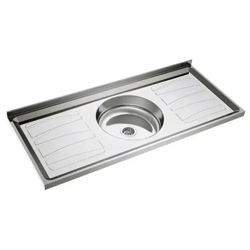 [MU10.14.52262RED] Mesada Duranox-Delos 1,20 Mts 1 Bacha Redonda Acero Inoxidable Con Zocalo 